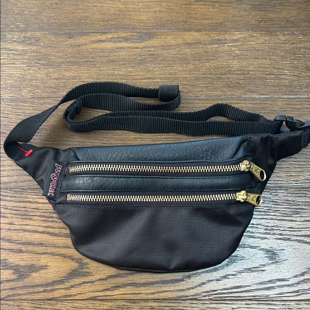 Jansport Black Leather and canvas Waist Bag NWOT